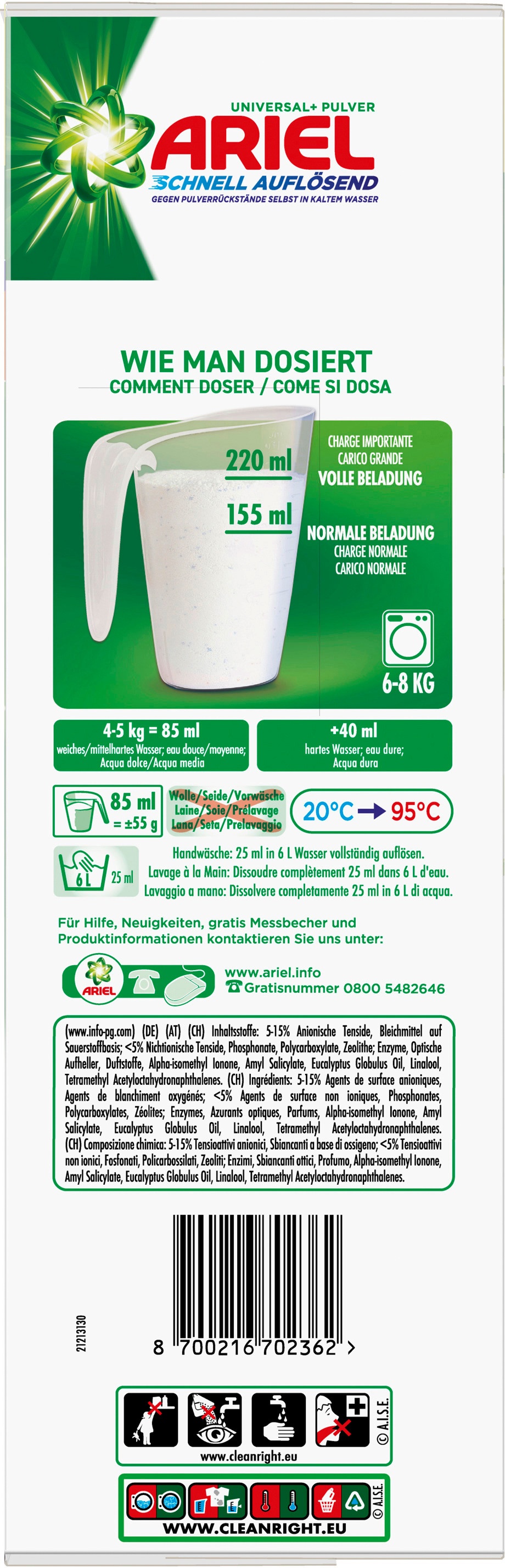 ARIEL Pulverwaschmittel 972018 Regulär 2.475kg