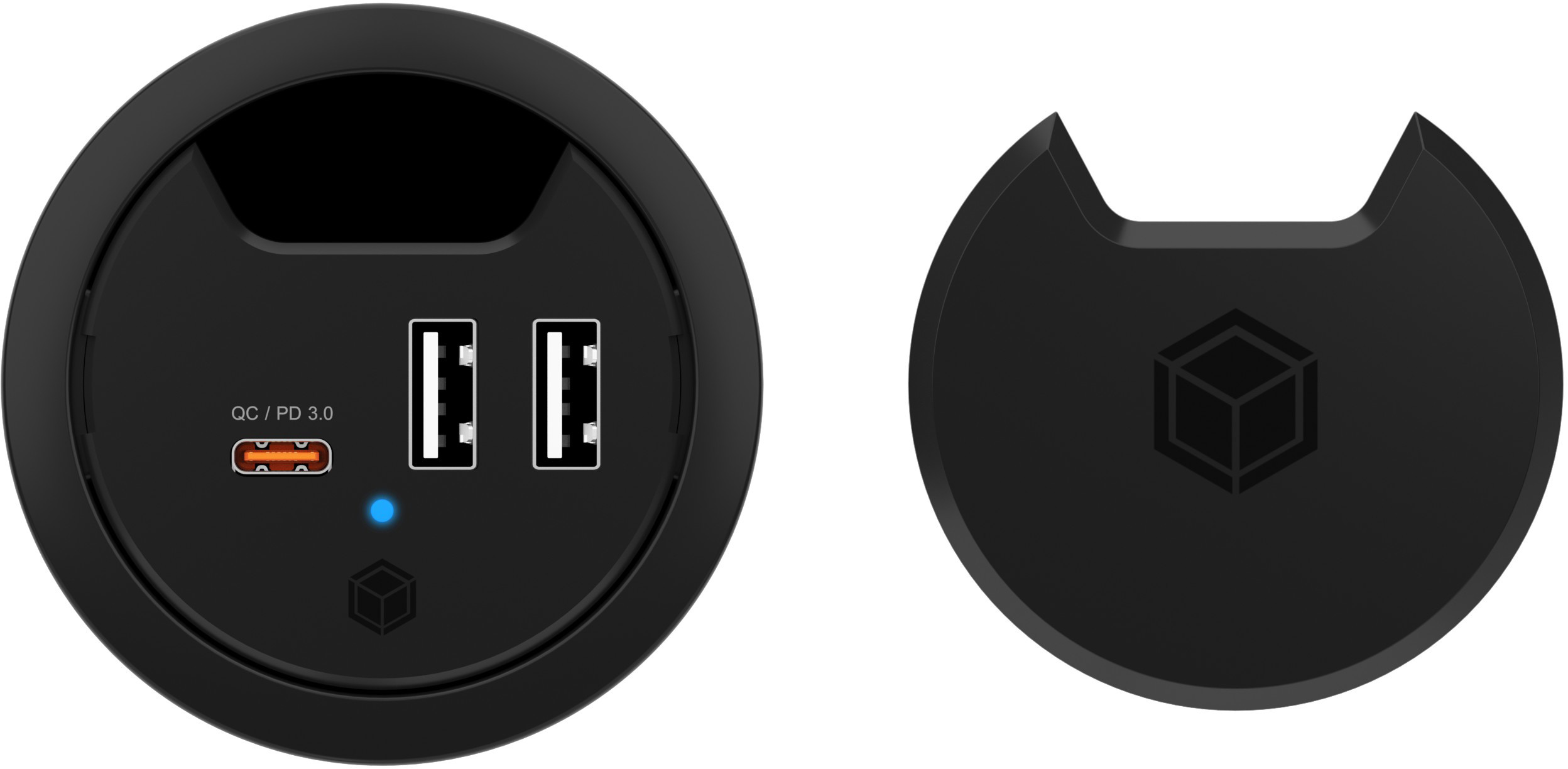 ICY BOX In-Desk USB Hub 60 mm black IB-HUB1407 2x USB-A 10W PD 3.0 & QC 3.0