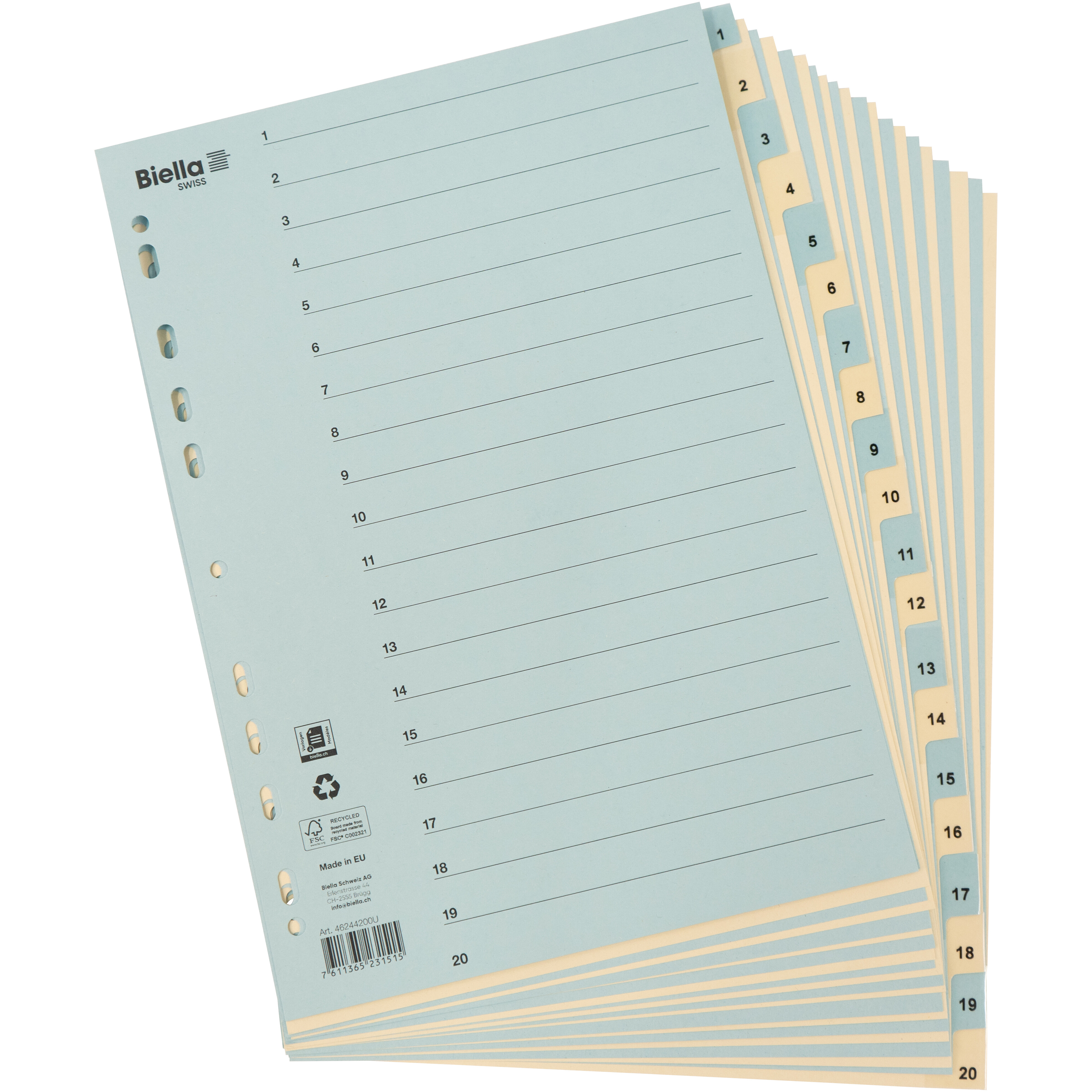 BIELLA Kartonregister 210g A4 46244200U blau/gelb 1-20