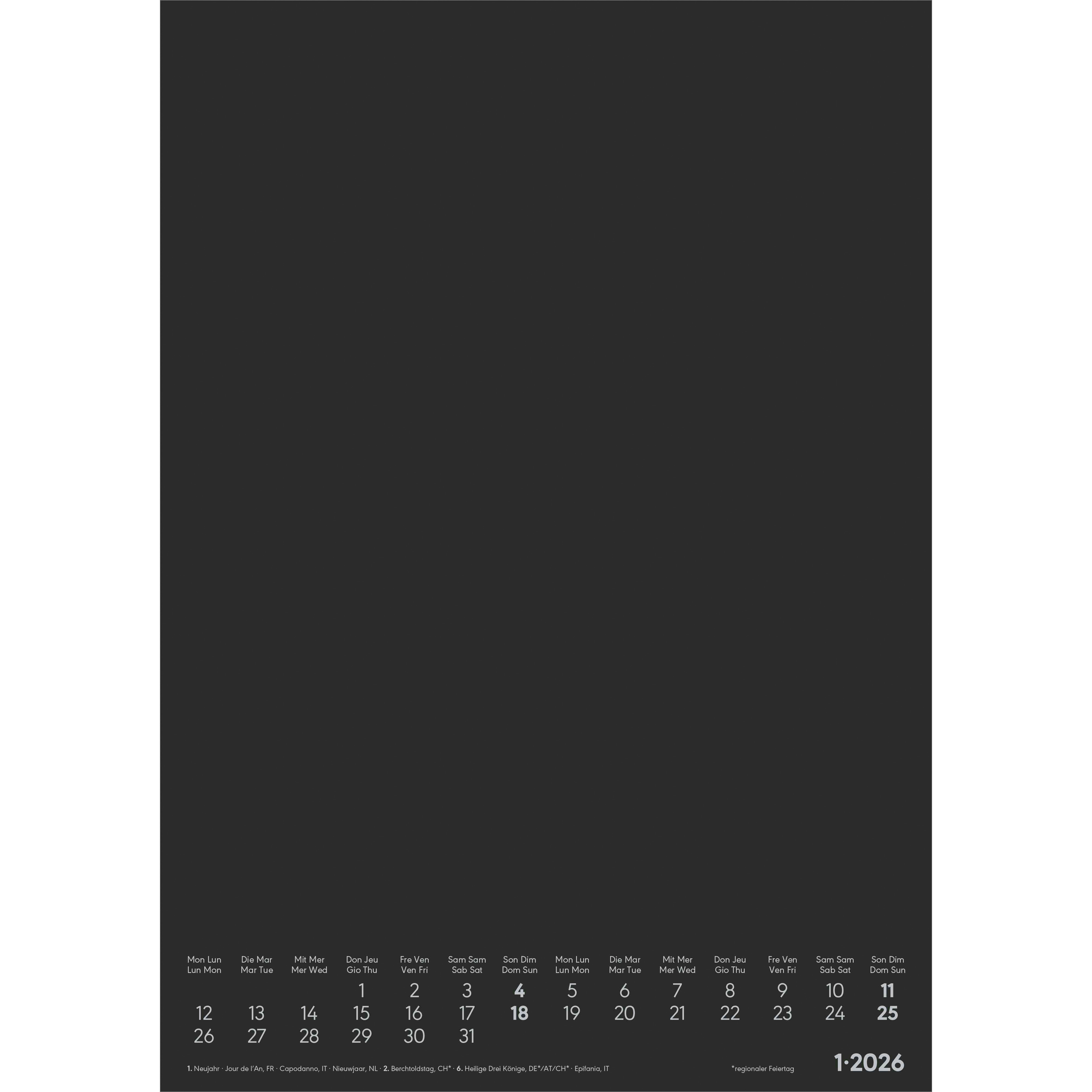 ALPHA EDITION Bastelkalender 2026 160600 1M/1S schwarz ML 21x29.7cm