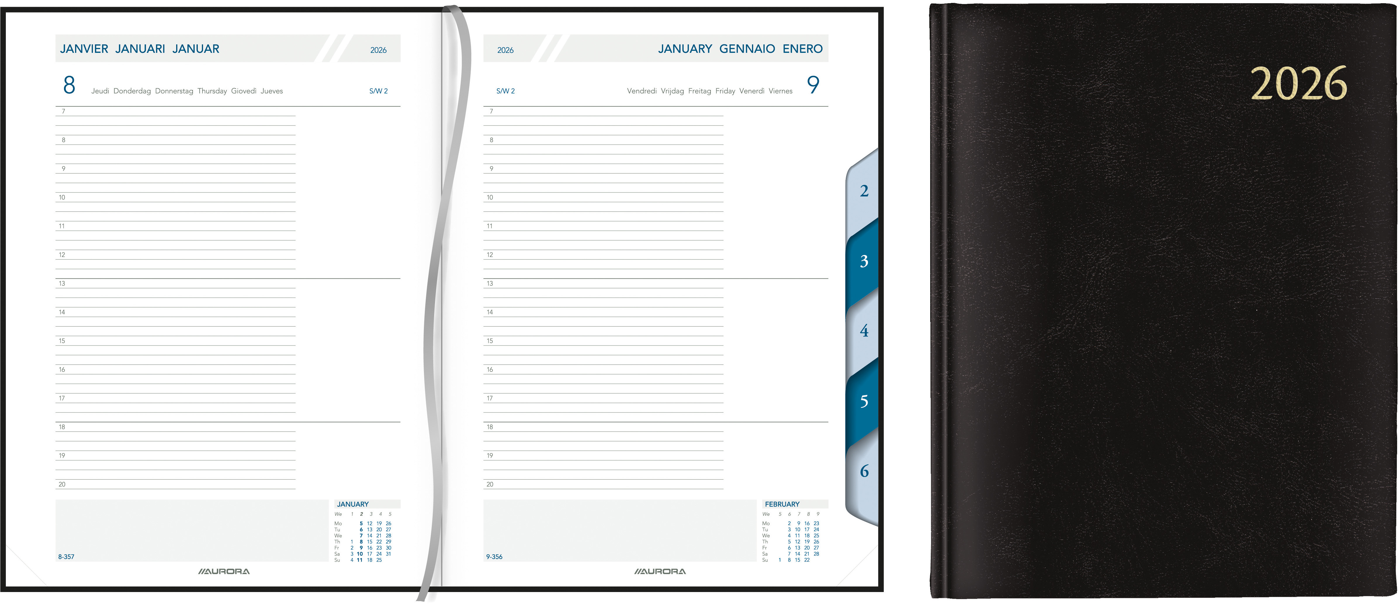 AURORA Agenda Florence Largo 2026 3115Z 1T/1S schwarz ML 16.5x21cm