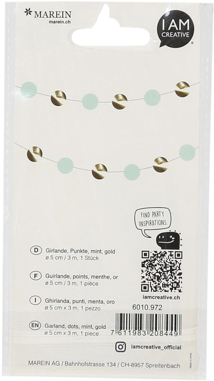 I AM CREATIVE Girlande, Punkte, 3m 6010.972 mint, gold