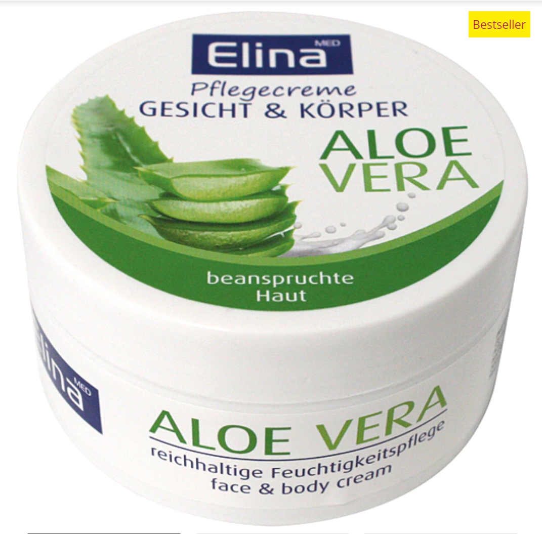 Elina Aloe Vera Pflegecreme 150ml in Dose für Gesicht & Körper, mit Schutzfolie