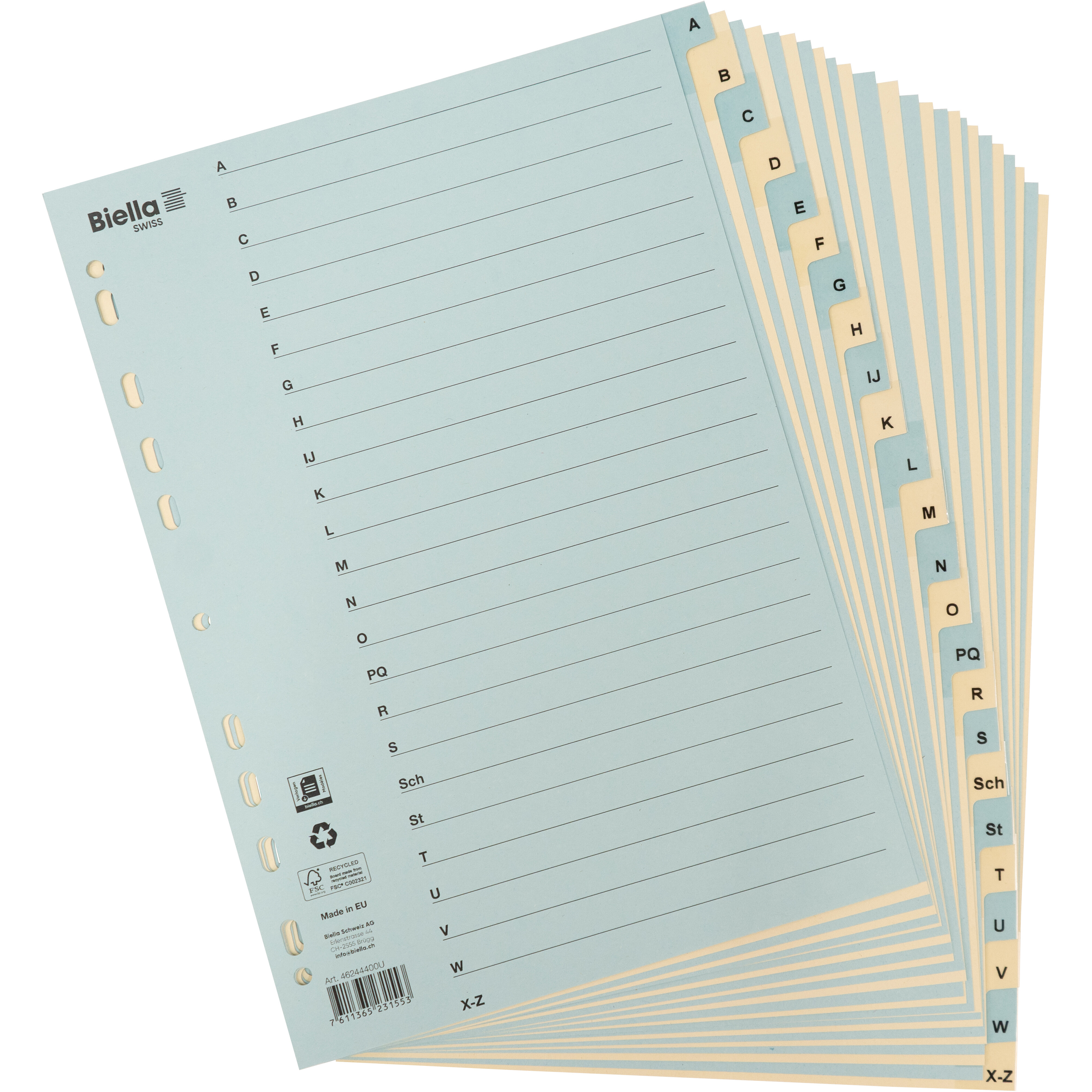 BIELLA Kartonregister 210g A4 46244400U blau/gelb A-Z 24-teilig