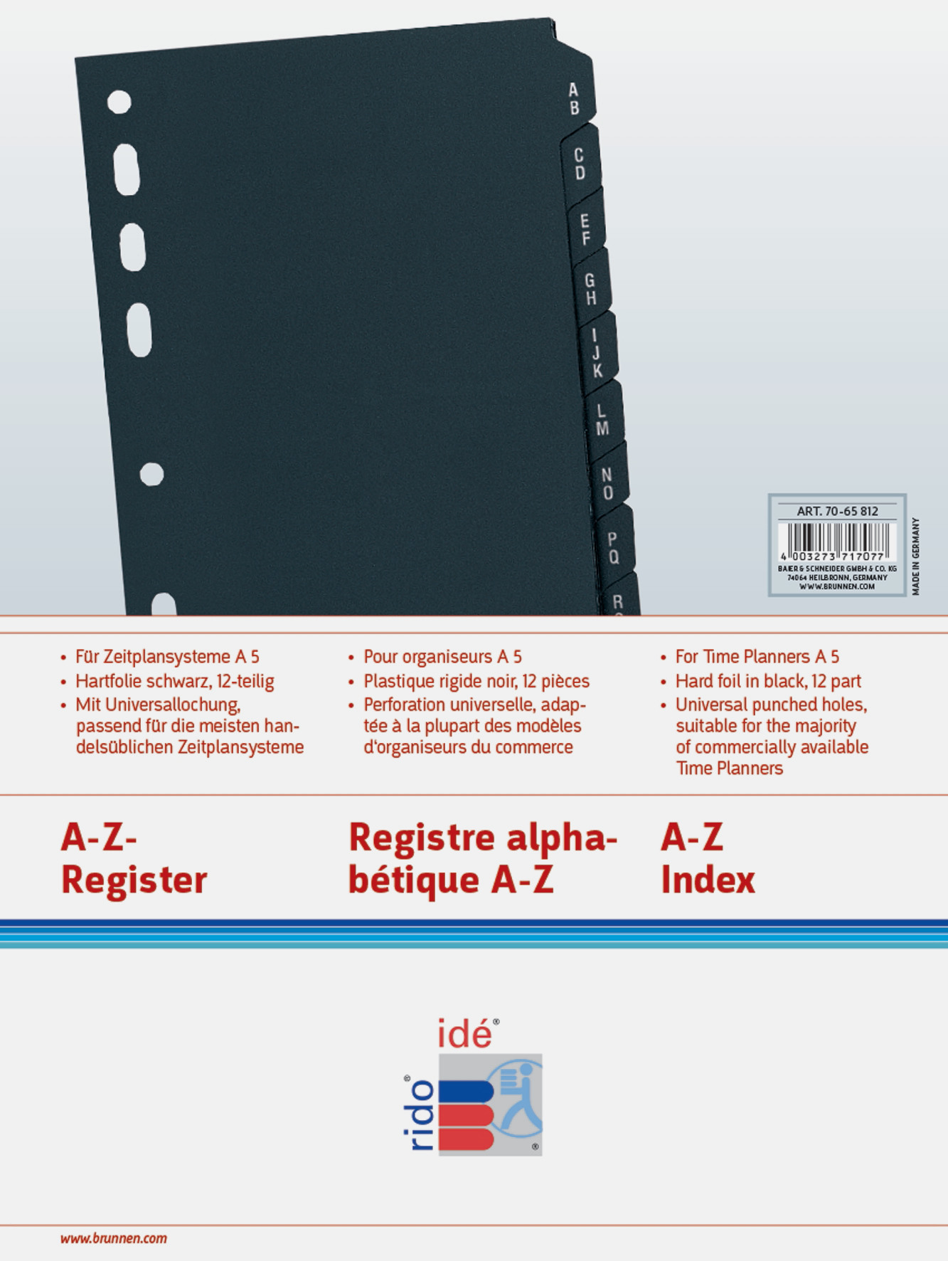 RIDOIDE Timing 1 Adress/Tel.Reg. 7065812.26 A-Z 12-teilig 16.2x21.6cm