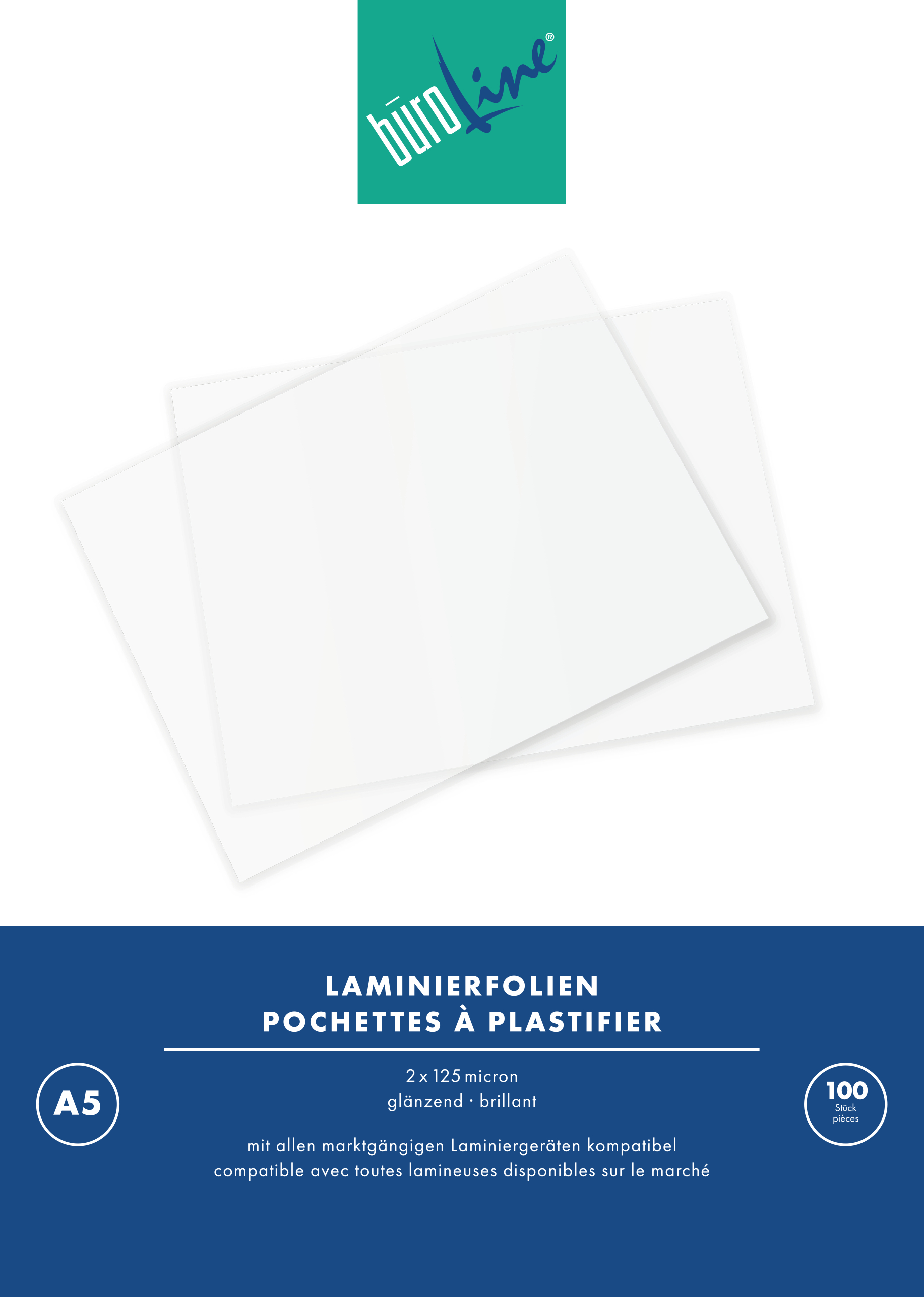 BÜROLINE Laminiertasche A5 47140000 glanz, 125my 100 Stück