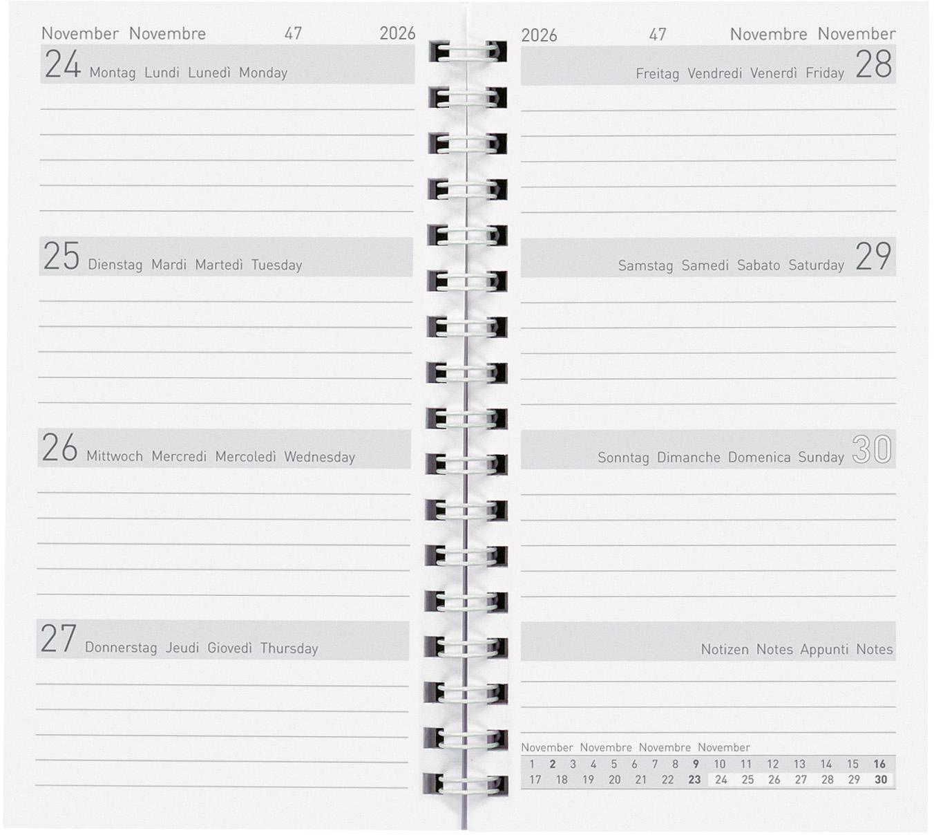 BIELLA TA Bruxelles Wire-O 2026 858778000026U 1W/2S Ersatz ML 8.5x15.3cm