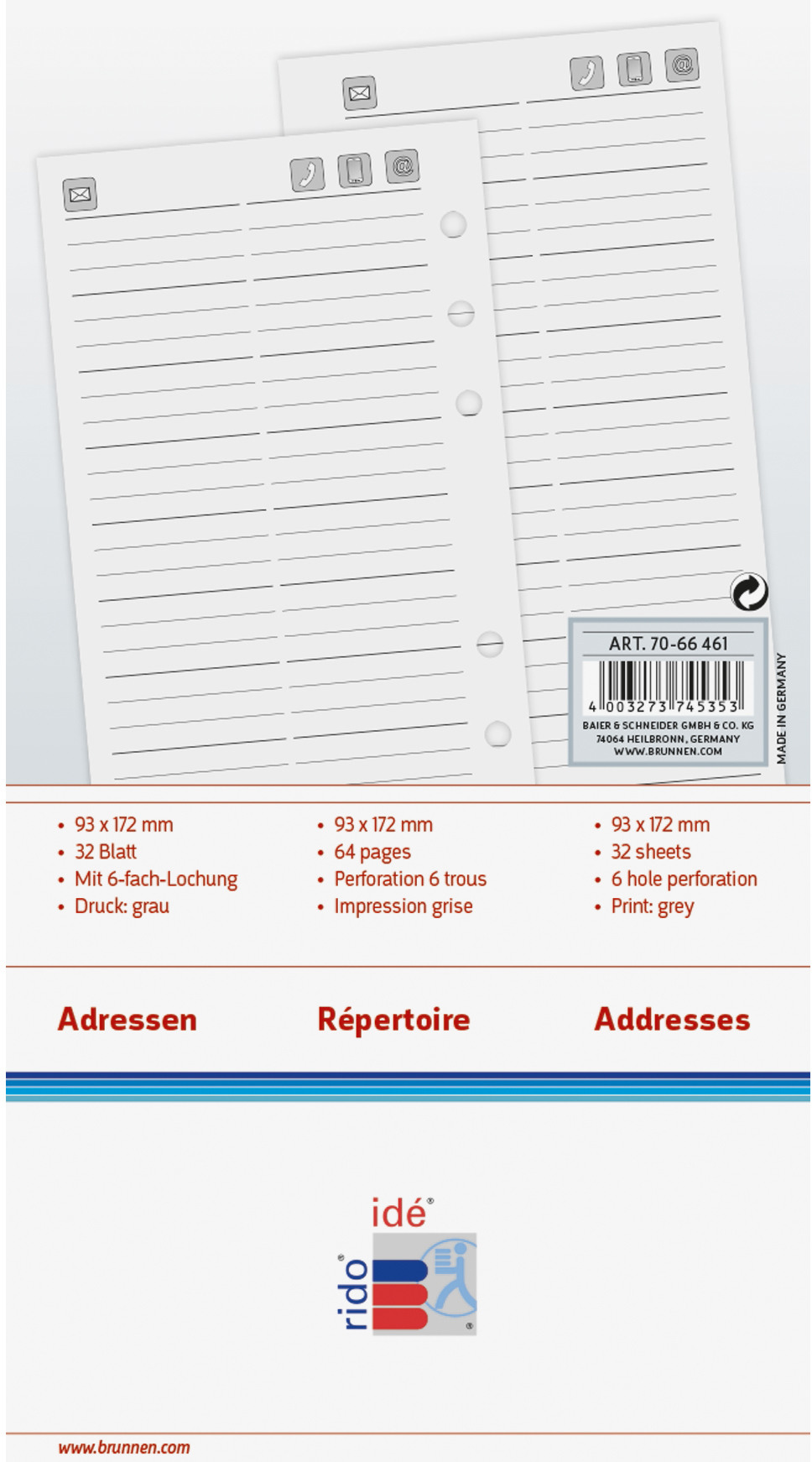 RIDOIDE Timing 2 Adressregister 7066461.26 32 Blatt 9.3x17.2cm