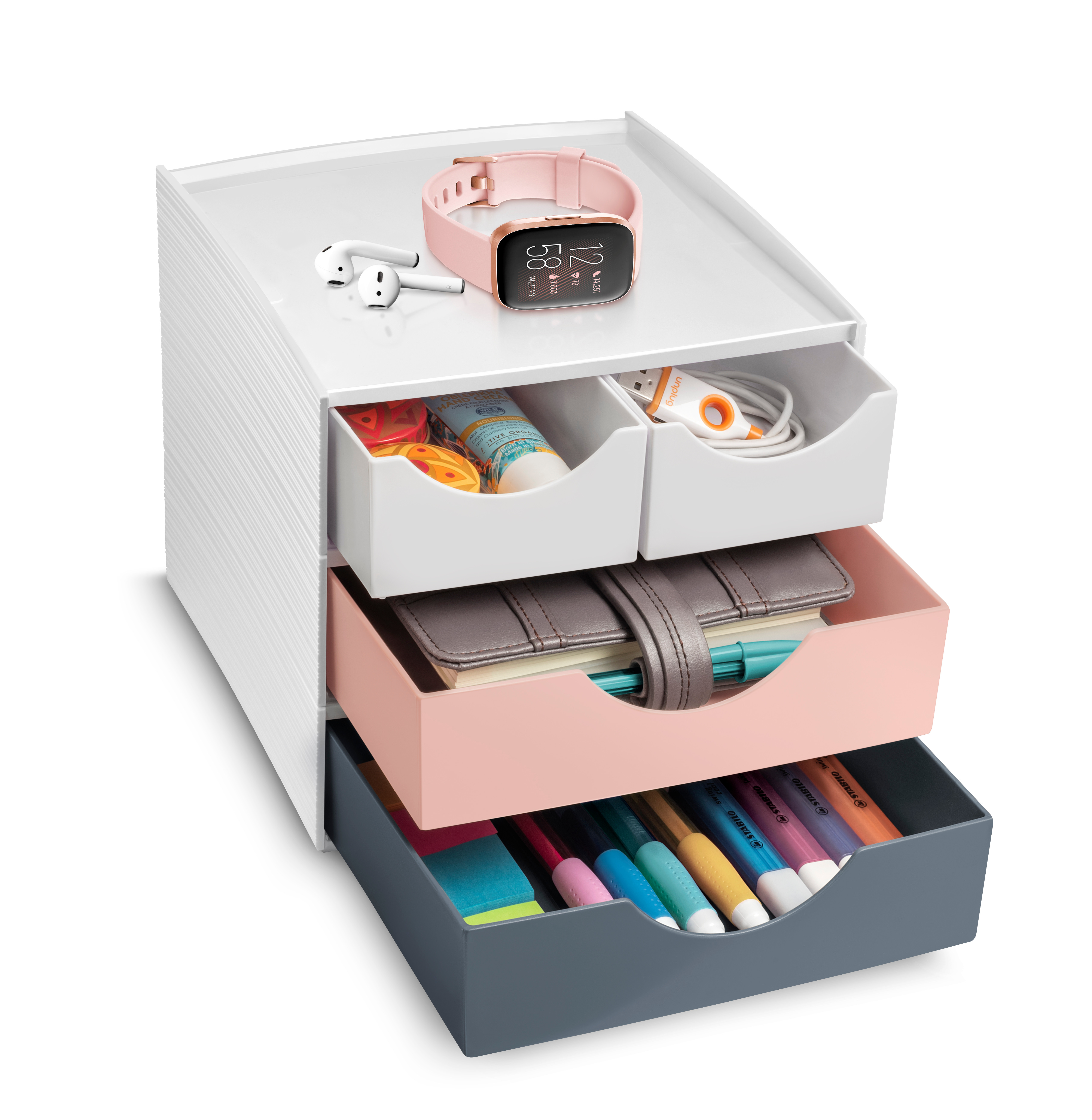 CEP Schubladenbox MyCube Mineral 1032111681 4 Schubl. weiss/grau/pink