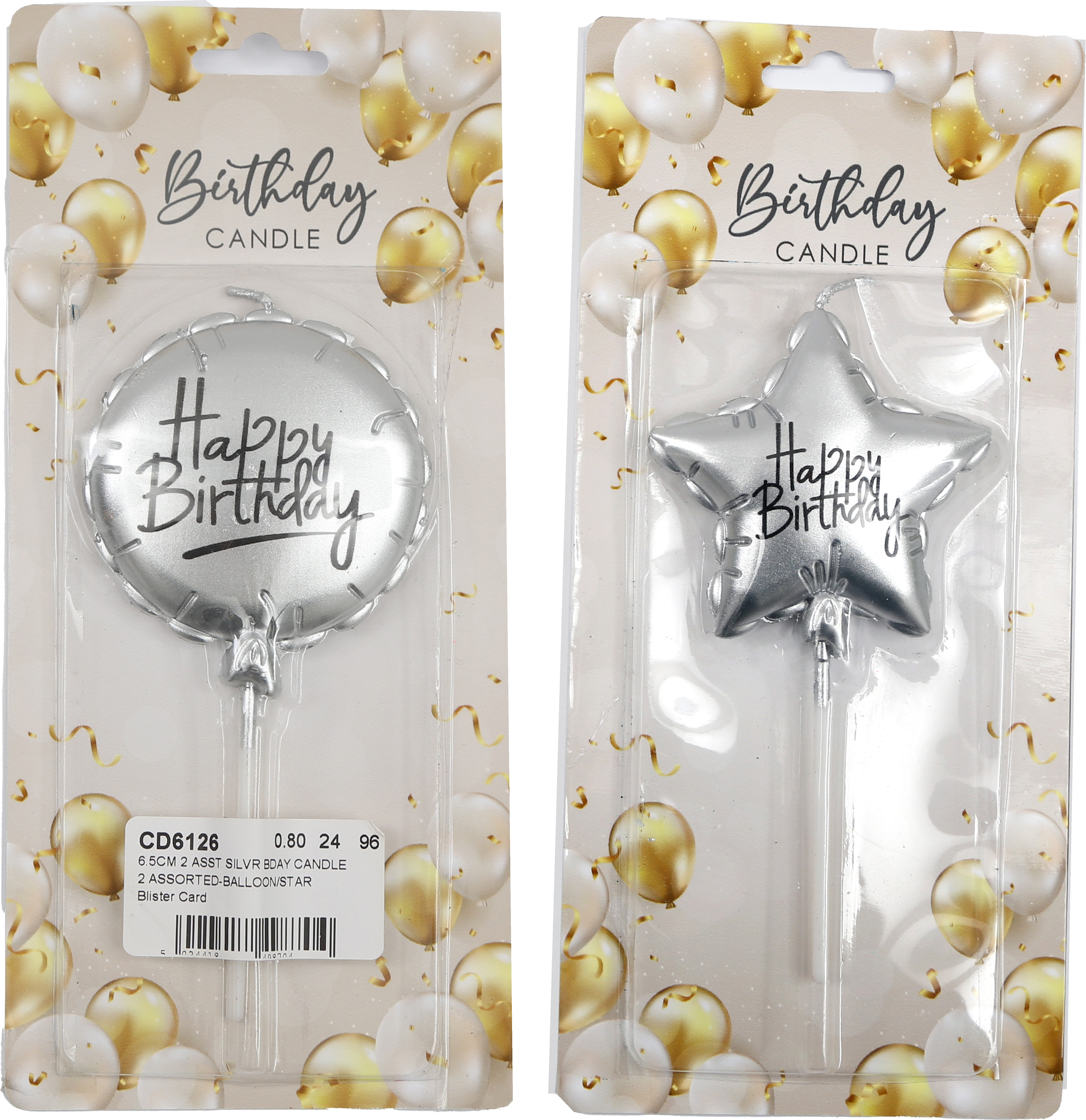 ROOST Kerze Happy Birthday CD6126 Silber, assortiert
