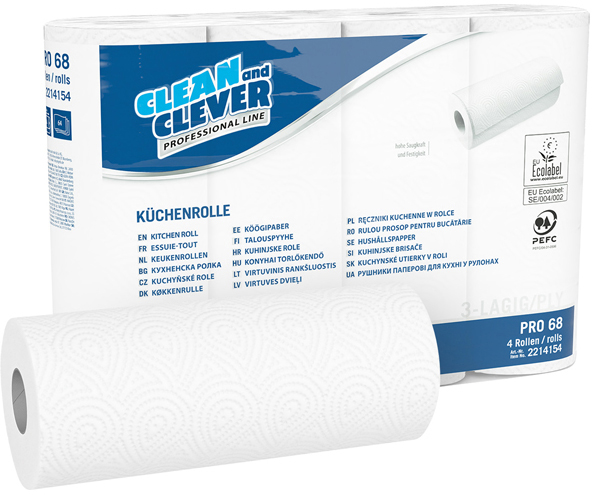CLEAN AND CLEVER Haushaltrollen 3-lagig 26x23cm P1710 PRO68, hochweiss 32 Rl.,64 Bl.