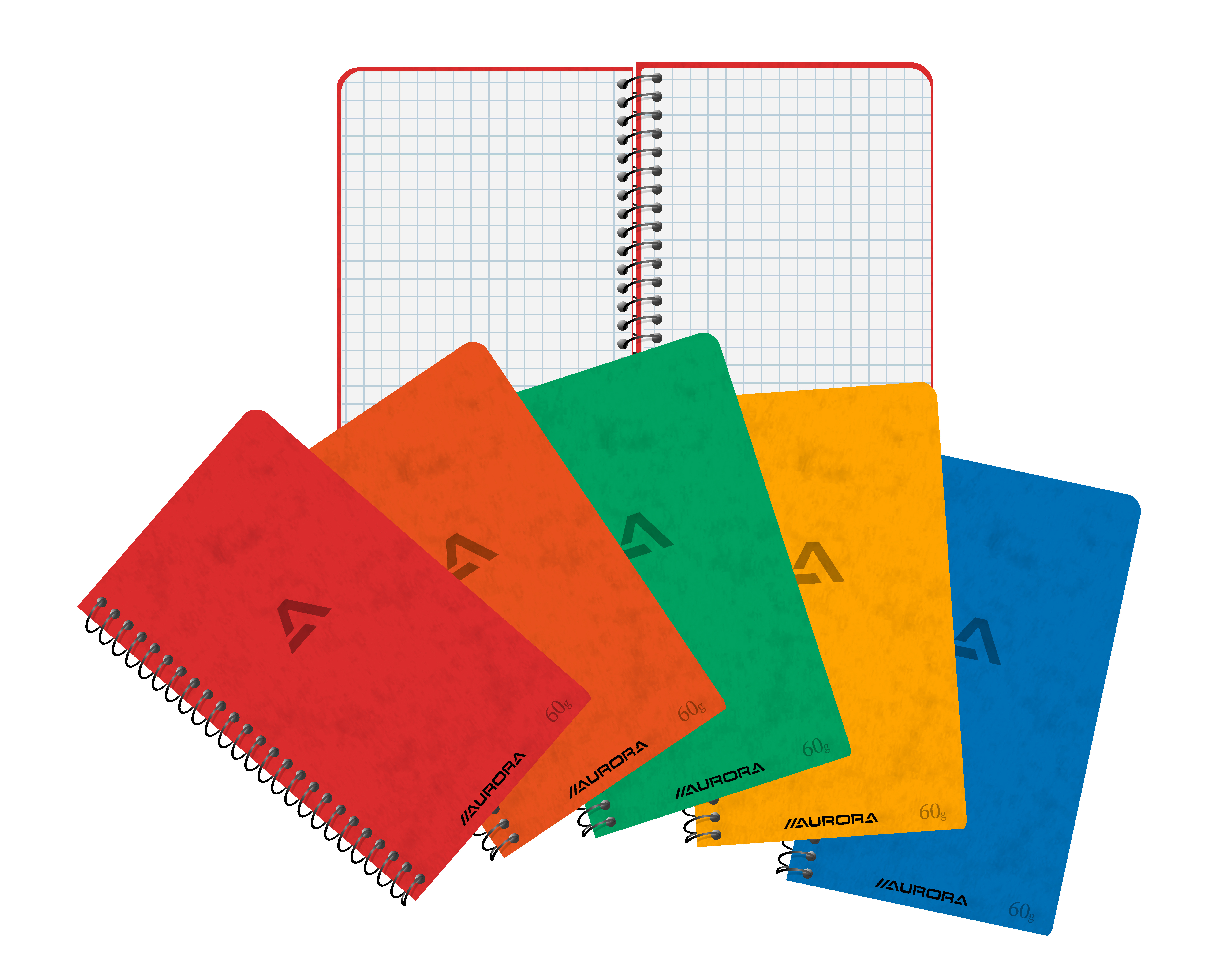 AURORA Spiralheft 8x13,5cm 1450GQ5 assortiert, kariert 5mm 100 S.