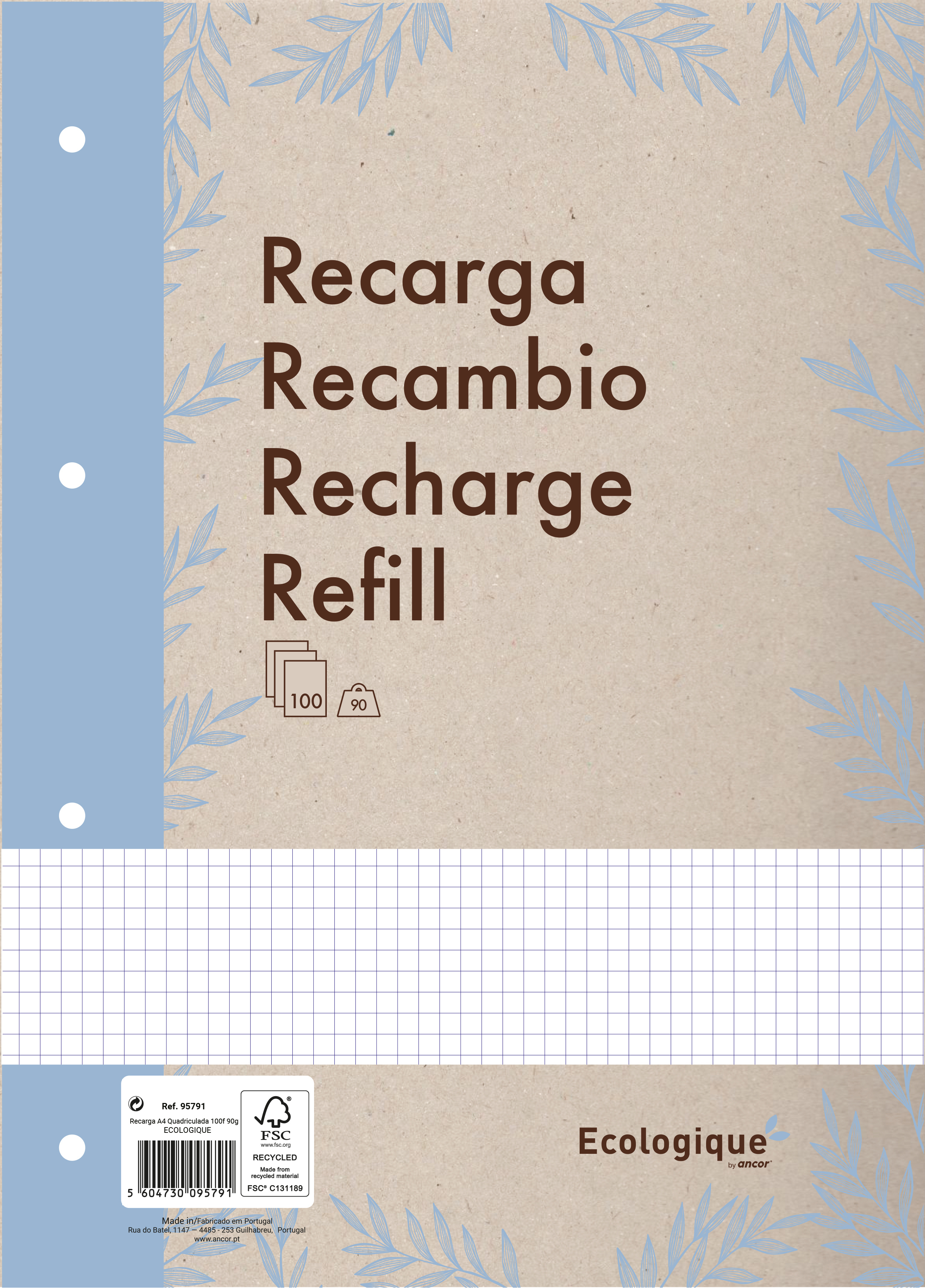 ANCOR Refill Blätter A4 116137 ECOLOGIQUE,90g,kariert 100 Bl.