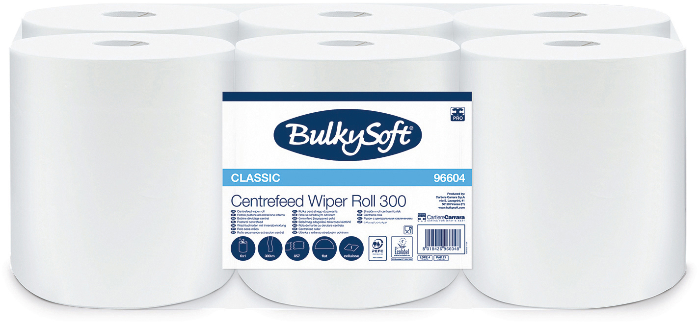 BULKYSOFT Putztuchrolle 1-lagig 22x35cm 26257 Midi, Classic weiss 6 Rollen