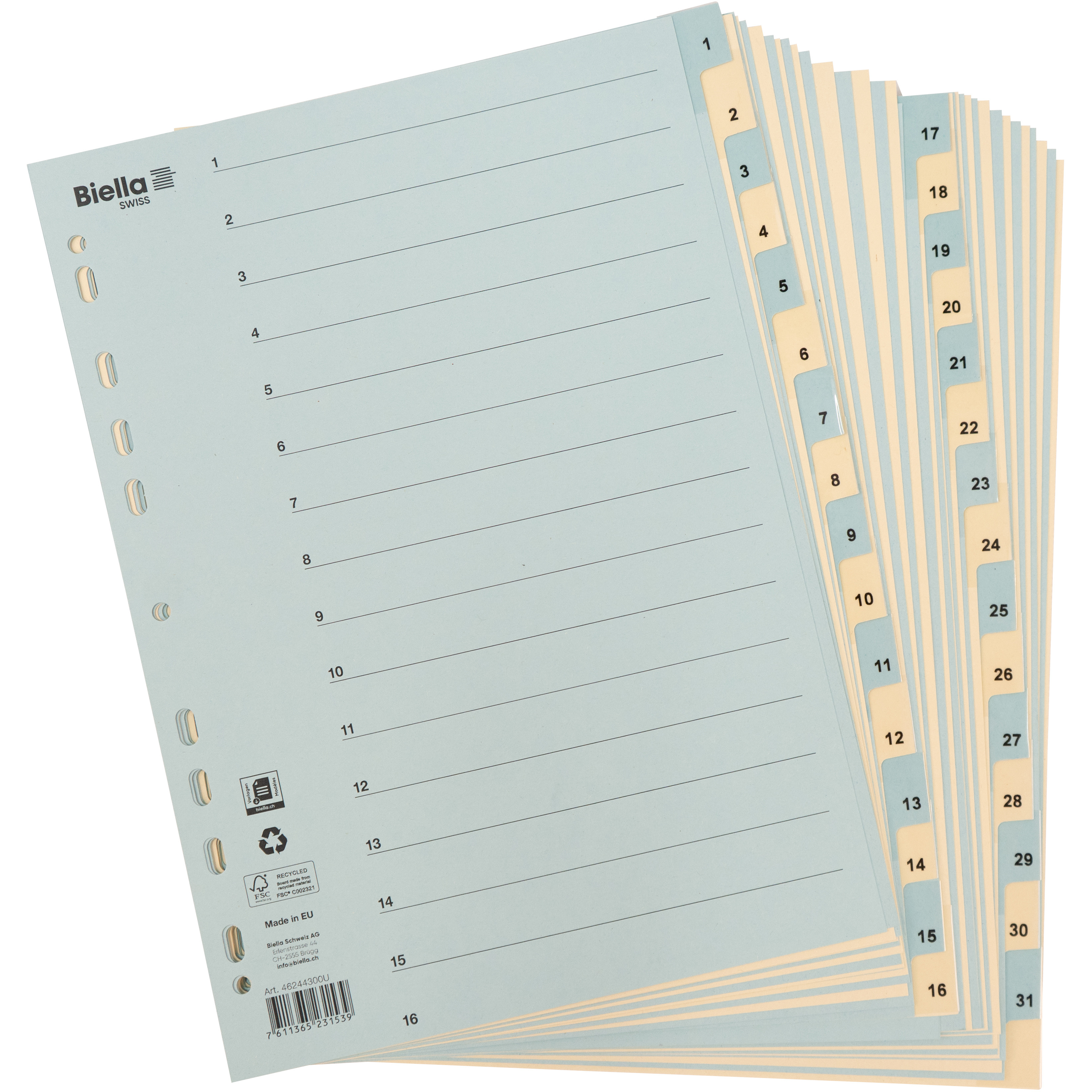 BIELLA Kartonregister 210g A4 46244300U blau/gelb 1-31
