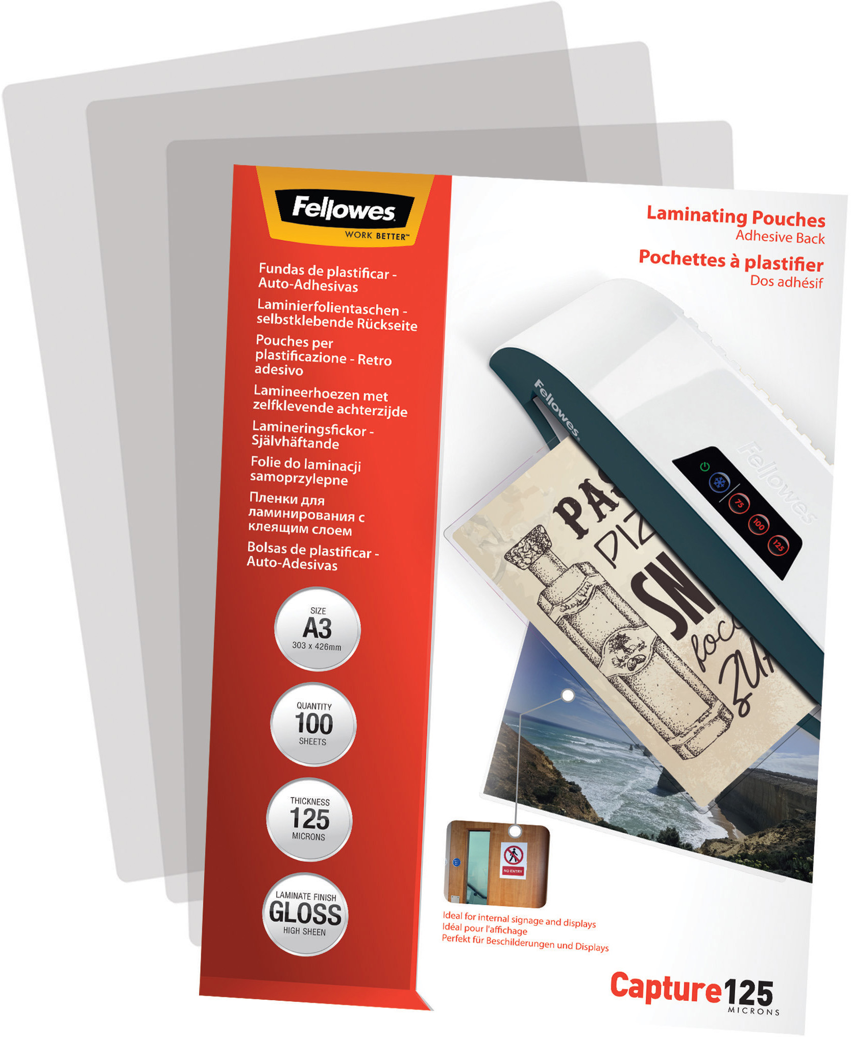 FELLOWES Laminierfolien Capture125g A3 5329001 kleb. 100 Stück
