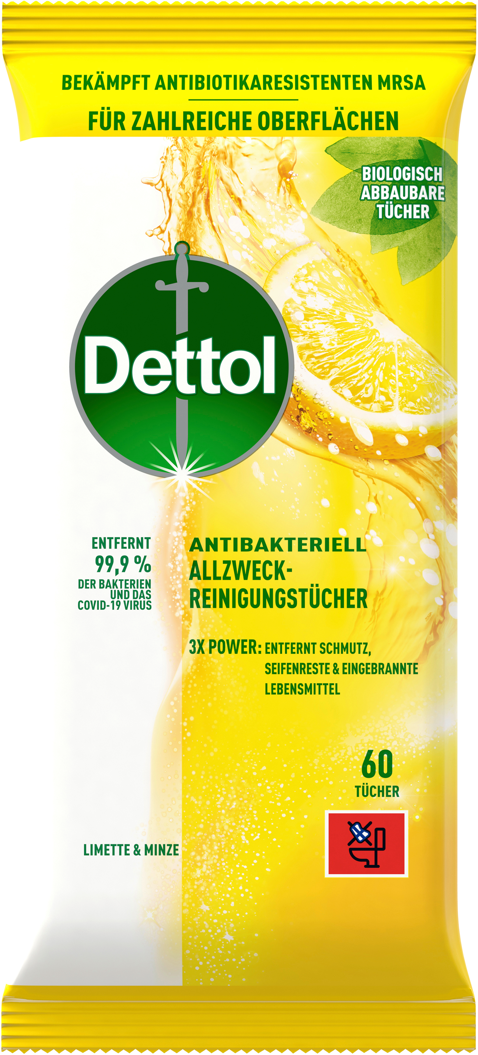 DETTOL Allzweck-Reinigungstücher 3270741 Limette & Minze 66 Stück