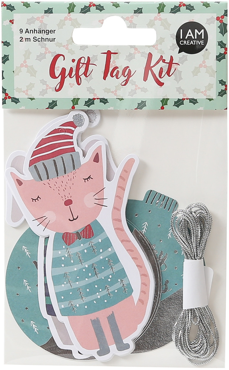 I AM CREATIVE Geschenkanhänger X-mas 4088.8 Katze, Hund & Kugel 9 Stück