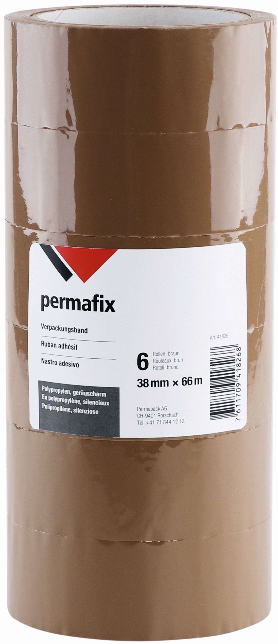 PERMAFIX Verpackungsband 41826 BRAUN 38mmX66M 6 Stk.