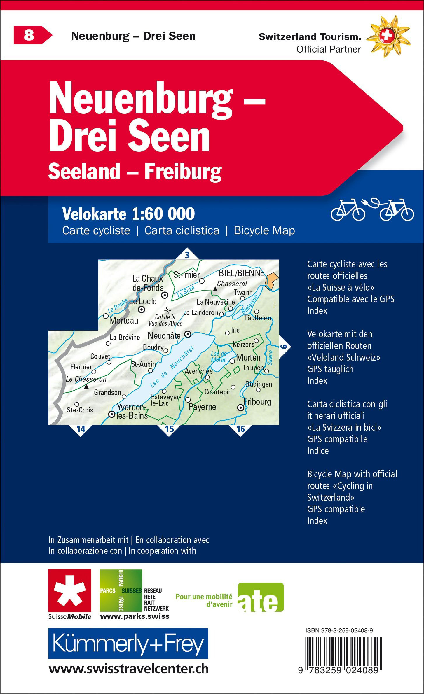 HALLWAG Velokarte 325902408 Neuenburg Drei Seen 1:60'000