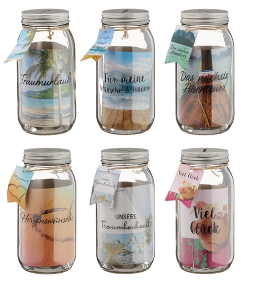 ROOST Spardose Einmachglas 10028755 7x17cm 6 ass.