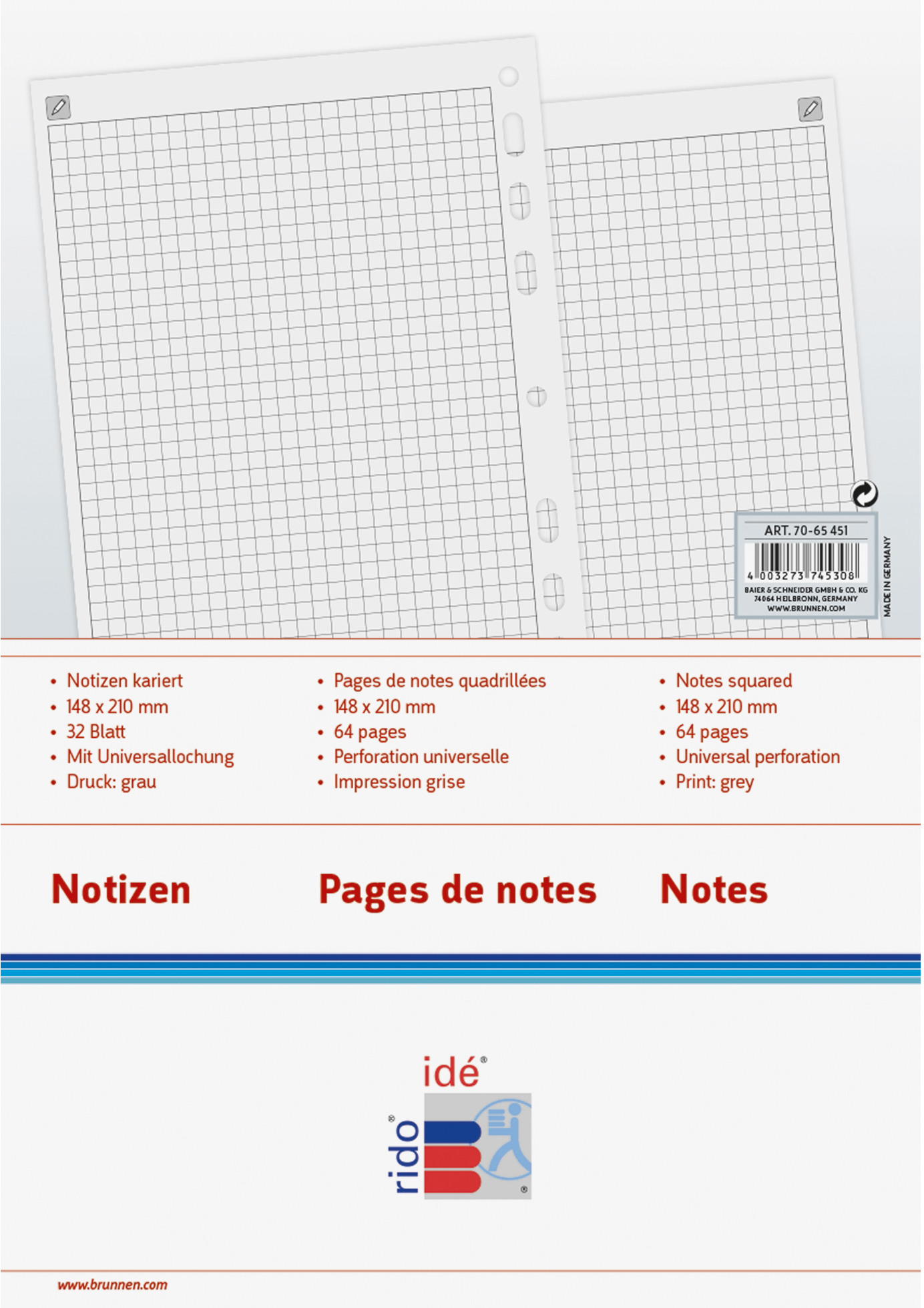 RIDOIDE Timing 1 Notizen kariert 7065451.26 32 Blatt 14.8x21cm