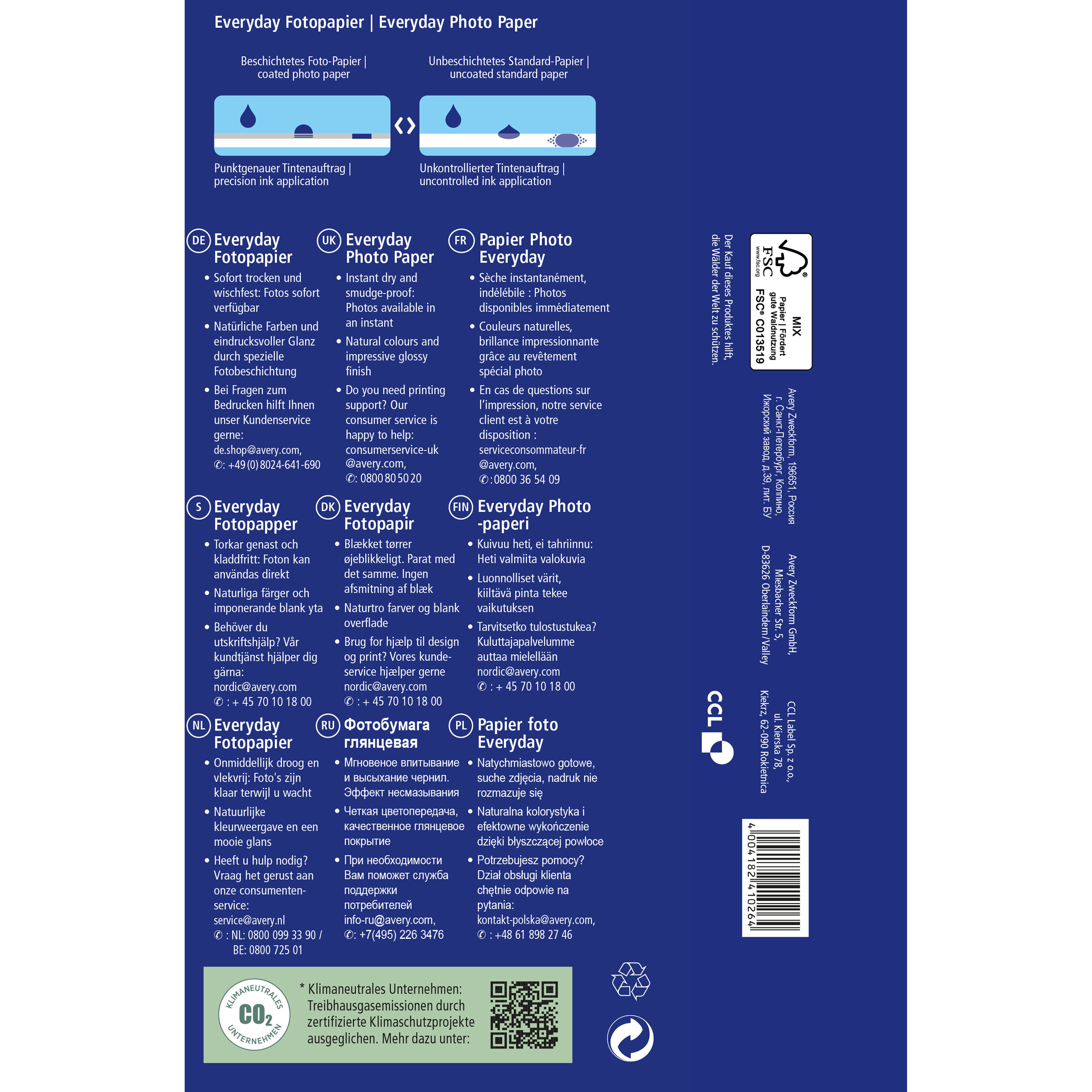 AVERY ZWECKFORM InkJet Photo Paper 10x15cm C2570-100 180g classic 100 Blatt